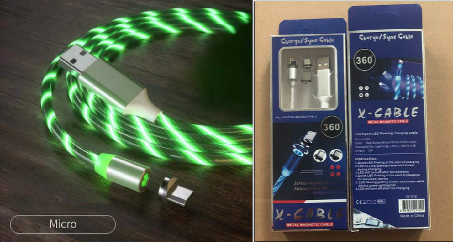 Magnetic Fast Charging Cable with LED Indicator for Lightning, Micro USB, and Type-C Devices
