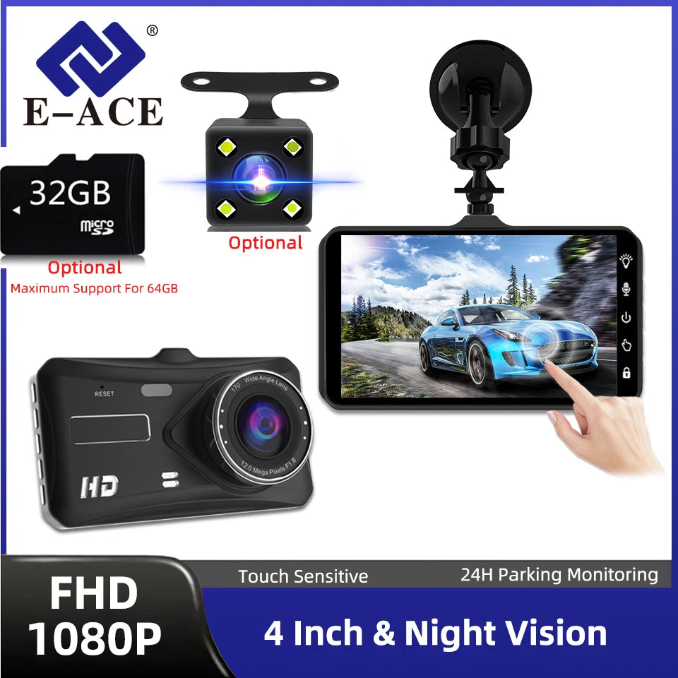 1080P Car DVR B12 Dash Cam Touch Sensitive Dash Camera WDR G Sensor Night Vision Optional Rear Lens Hidden Dashcam