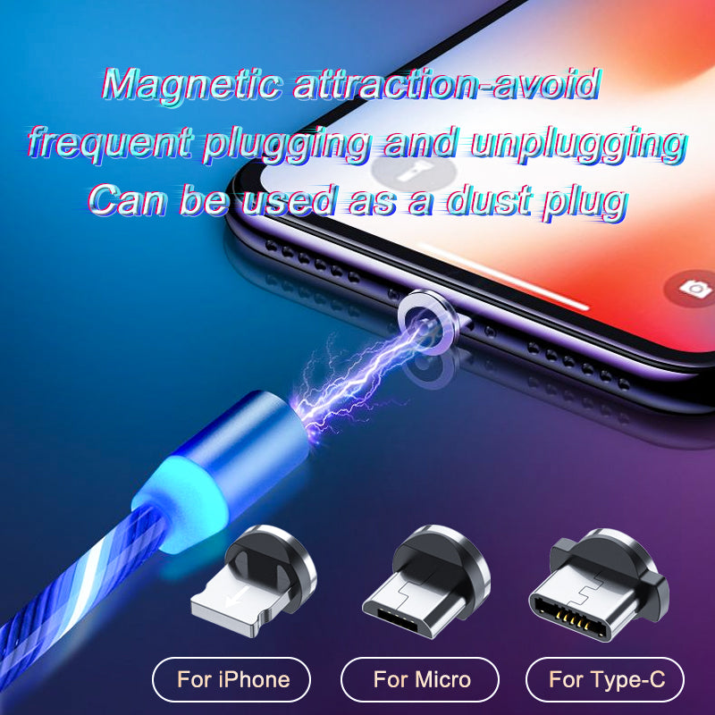 Magnetic Fast Charging Cable with LED Indicator for Lightning, Micro USB, and Type-C Devices