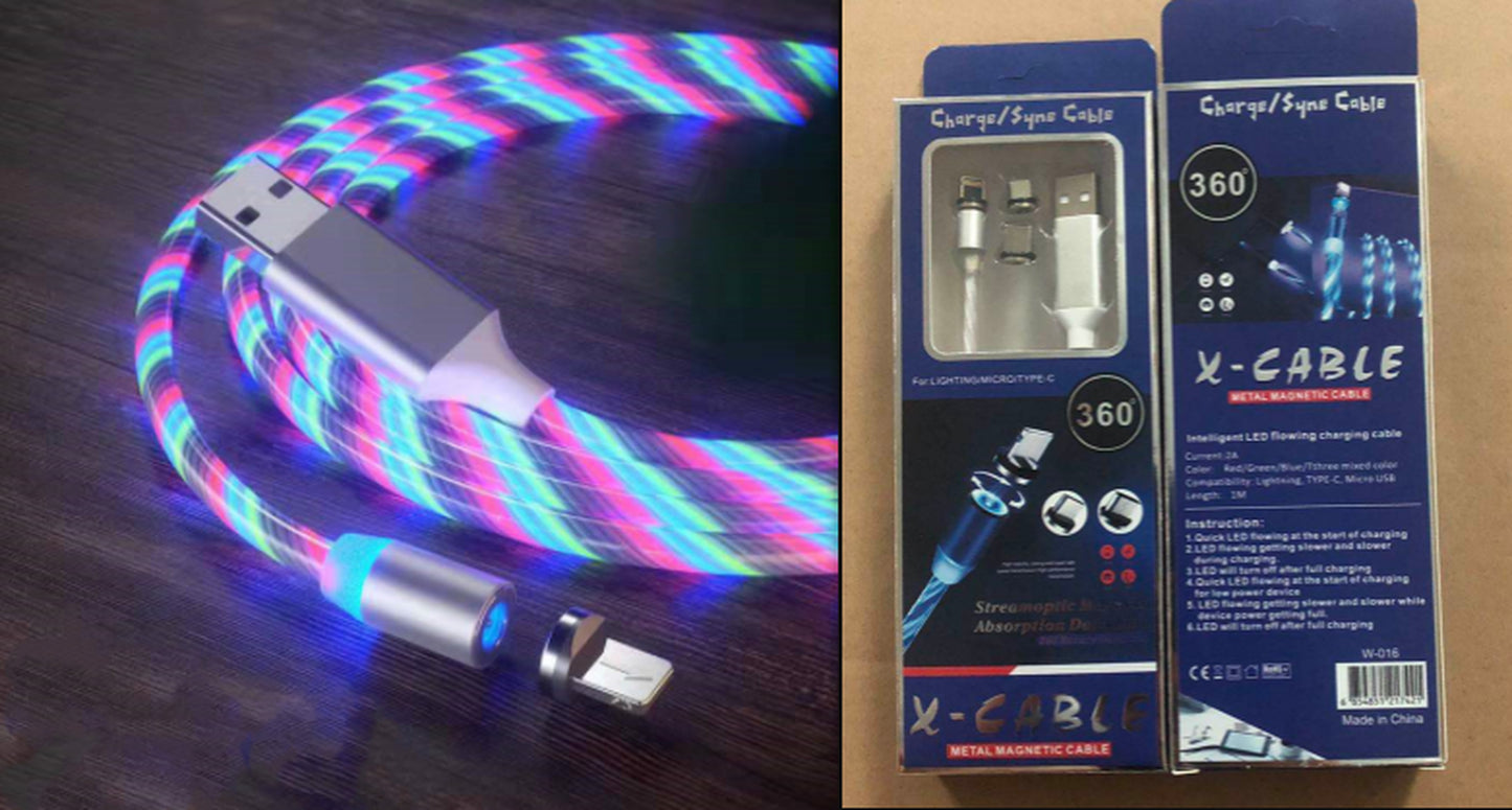 Magnetic Fast Charging Cable with LED Indicator for Lightning, Micro USB, and Type-C Devices
