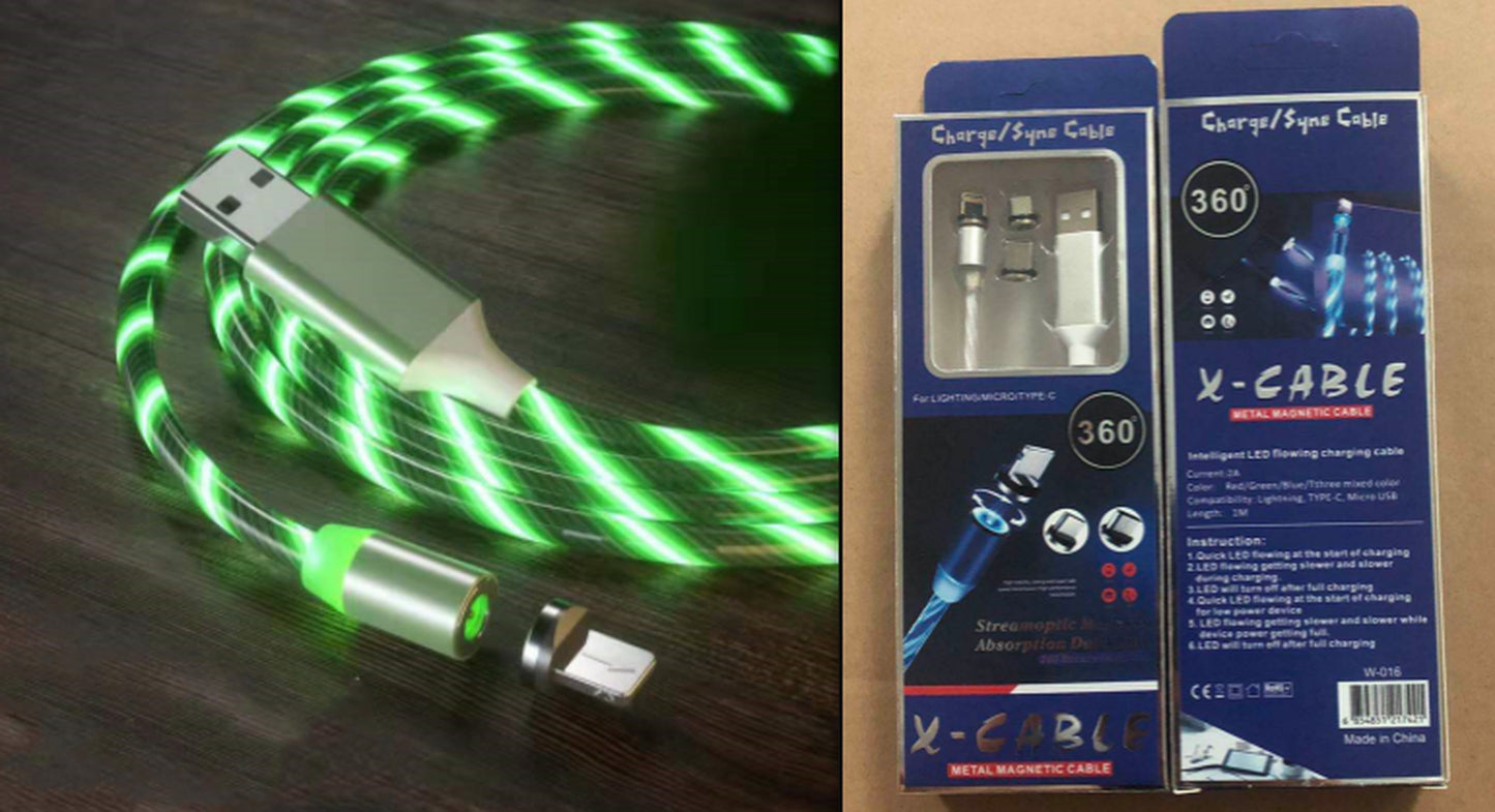 Magnetic Fast Charging Cable with LED Indicator for Lightning, Micro USB, and Type-C Devices