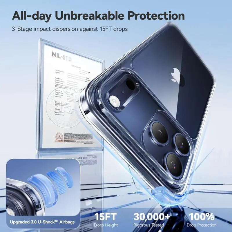 Crystal Clear Cellphone Case & Protector for Iphone 17 Pro Max, Anti-Yellow Virgin TPU, 15FT Military-Grade Drop Protection, Slim Transparent Cover for Iphone 16 15 14 Pro Max, 6.9 Inch Clear Protective Cover