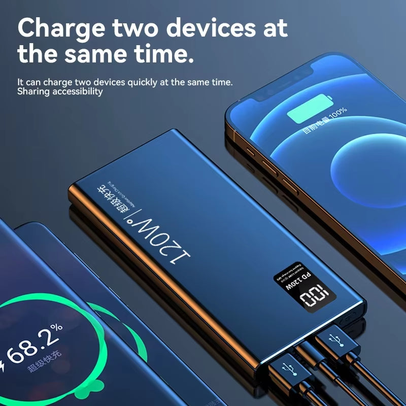 80000Mah Power Bank 120W Super Fast Charging 100% Sufficient Capacity Portable Battery Charger Digital Display for Iphone Xiaomi
