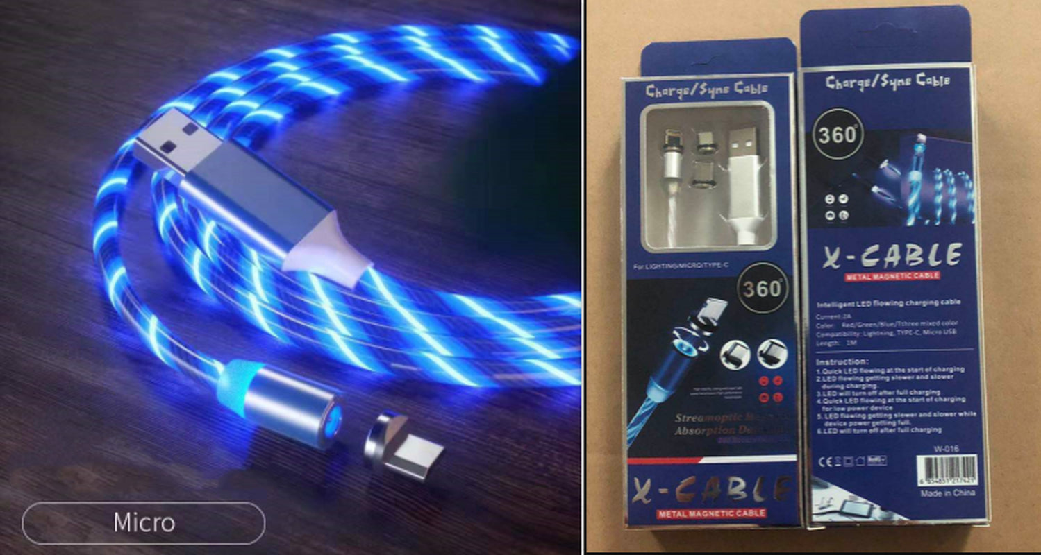 Magnetic Fast Charging Cable with LED Indicator for Lightning, Micro USB, and Type-C Devices