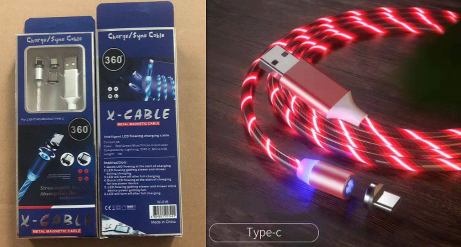 Magnetic Fast Charging Cable with LED Indicator for Lightning, Micro USB, and Type-C Devices
