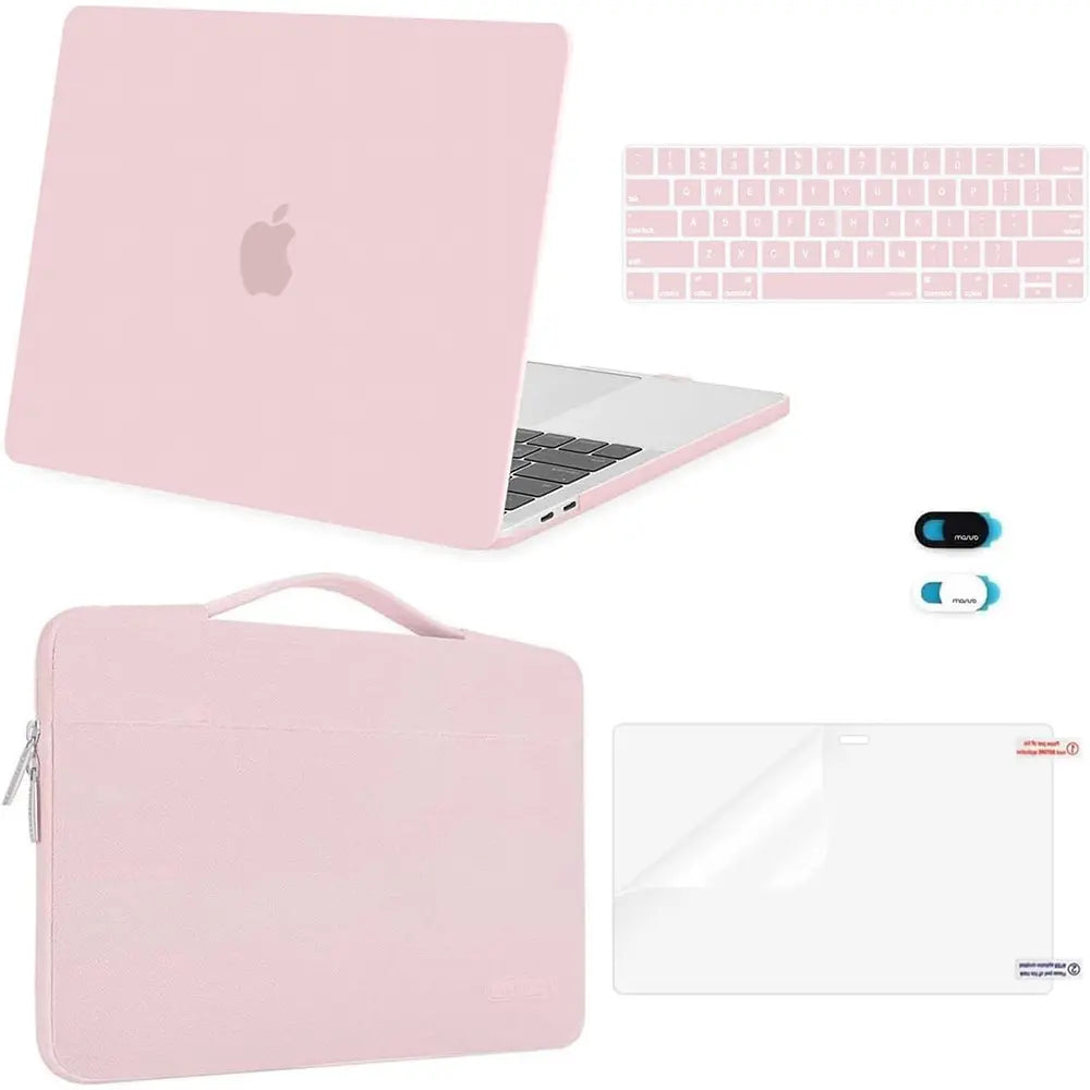 MOSISO Plastic Hard Case Bundle for 13 in Macbook Pro (M2 2025-2026, M1 2016-2024, A2338 A2251 A2289 A2159 A1989 A1708 A1706) - Includes Laptop Bag, Keyboard Skin, Webcam Cover, Screen Protector, Rose Quartz