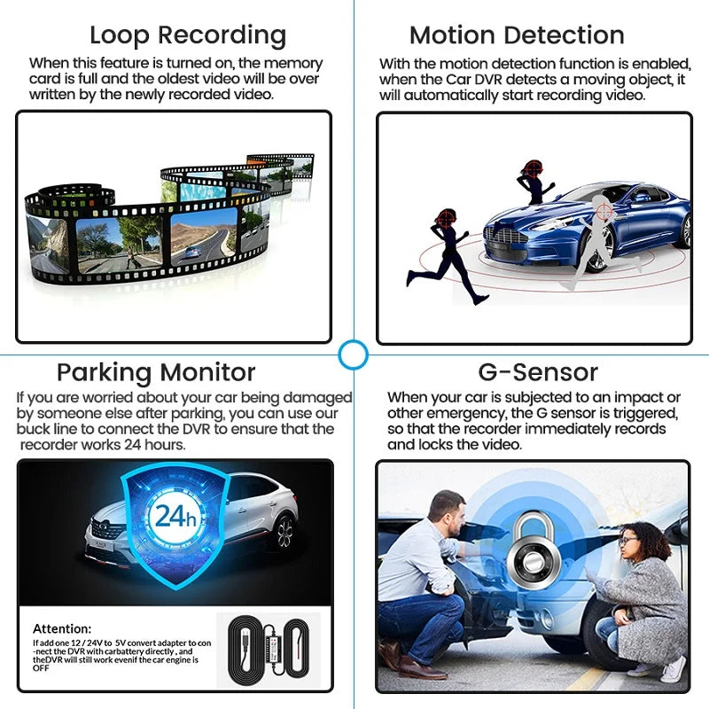 1080P Car DVR B12 Dash Cam Touch Sensitive Dash Camera WDR G Sensor Night Vision Optional Rear Lens Hidden Dashcam