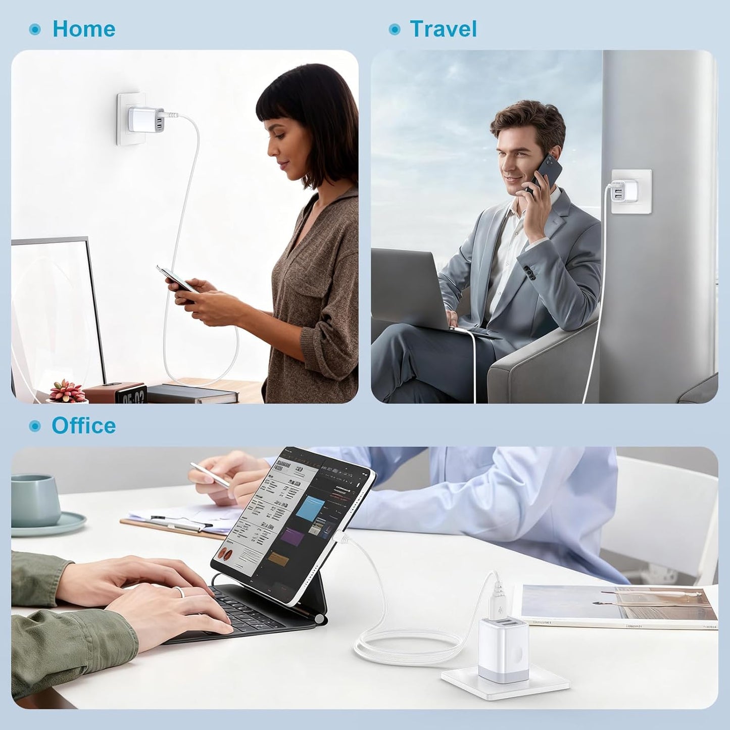 USB Wall Charger - 2-Pack 3-Port 3.1A Power Adapter Quick Charging Station for iPhone, iPad, and Samsung Galaxy Devices