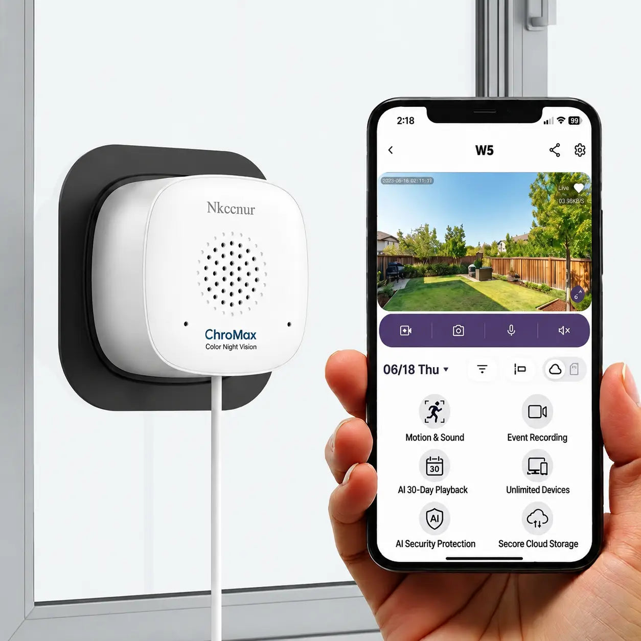 Nkccnur PRO Windows Webcam - Smart AI Camera, 2K Full HD Resolution, Supports 2.4/5Ghz Dual Band and Two-Way Audio Communication, Realizes AI Smart Alarm System through Mobile App, Equipped with All-Weather Recording Function, , Safety