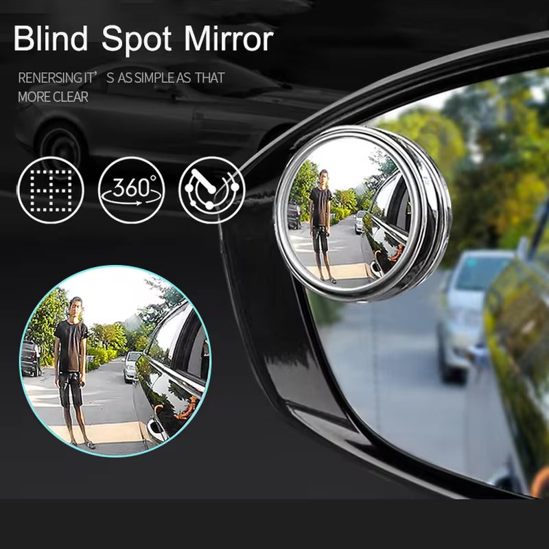 2-Piece 360-Degree Adjustable Blind Spot Mirrors - Round Frame Wide Angle Convex Rearview Mirrors for Enhanced Car Reversing Safety