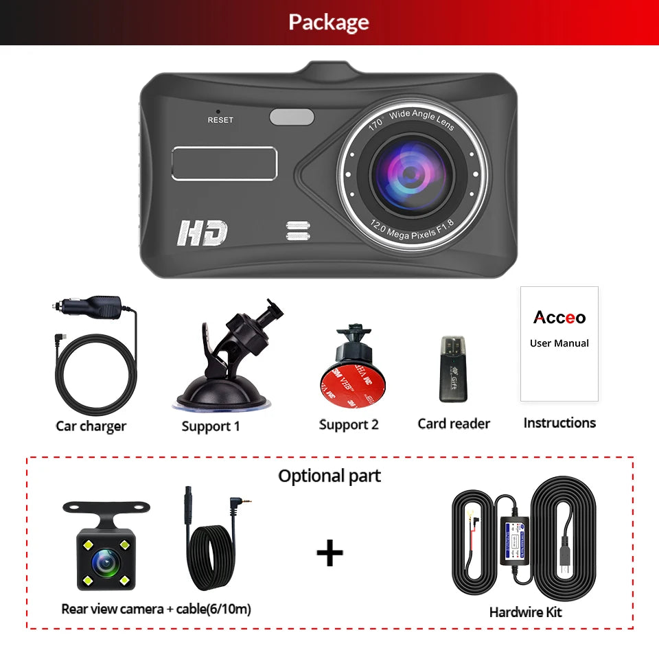 1080P Car DVR B12 Dash Cam Touch Sensitive Dash Camera WDR G Sensor Night Vision Optional Rear Lens Hidden Dashcam