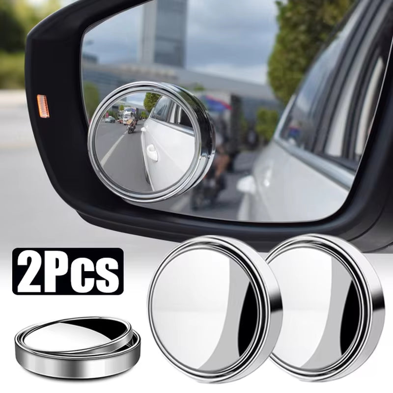 2-Piece 360-Degree Adjustable Blind Spot Mirrors - Round Frame Wide Angle Convex Rearview Mirrors for Enhanced Car Reversing Safety